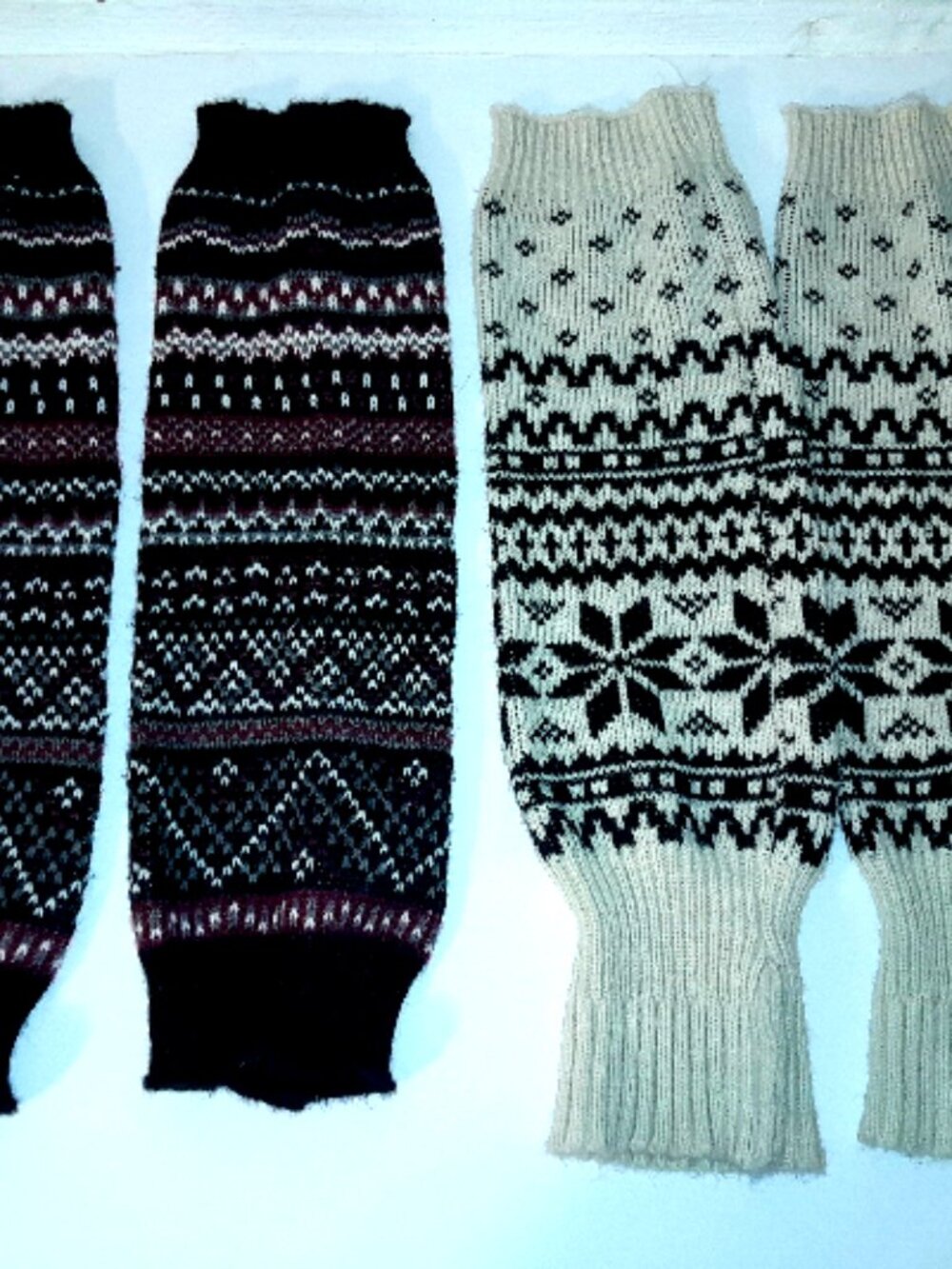 Set of 2 Leg Warmers Black/Multicolor Nordic Snowflake Fair Isle Knit One Size